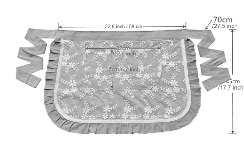 Floosum Lovely Waist Apron With 2 Pockets - Cotton Lace Embroidered Server Aprons Waitress Apron Half Bistro Short Apron For Womens Girls(Yellow) #TOP5