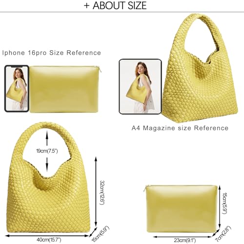Image of JINMANXUE Woven Tote Bag for Women, Fashion Hobo Handbag, Travel Top-handle Shoulder Bag, Beach Underarm Bag with Purse