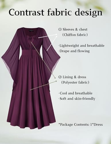 Scarlet Darkness Renaissance Dress Women Bell Sleeve Fairy Dresses Split Maxi Dress with Pockets2