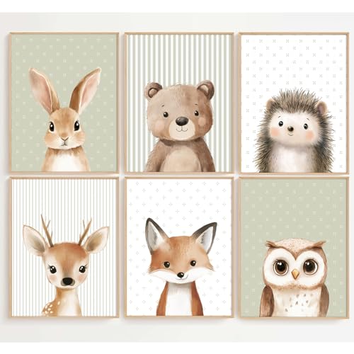 Woodland Animal Nursery Wall Art Decor Baby Kids Canvas Poster Safari...