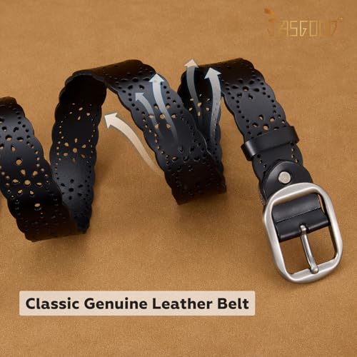 JASGOOD Women's Hollow Flower Genuine Leather Belt for Jeans Pants Wide Belt for Ladies - Image 6