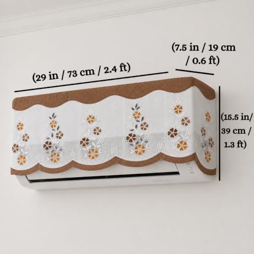 Image of Premium Cotton Net AC Cover for 1.5-2 Ton Split Air Conditioner | Dust Protection AC Indoor Unit Cover for Summer | Embroidered & Printed | Pack of 1 (Brown Flower)