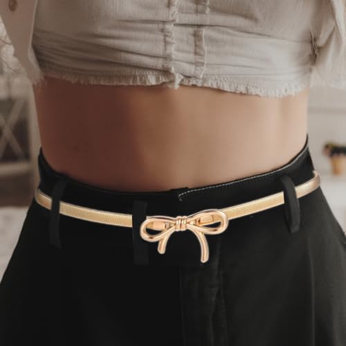 Bow Belts for Women, Gold Belt Women With Bow-Knot, Stretchy Bow Metal Chain Belt Women's Belts For Dresses Formal Jeans Shirt4