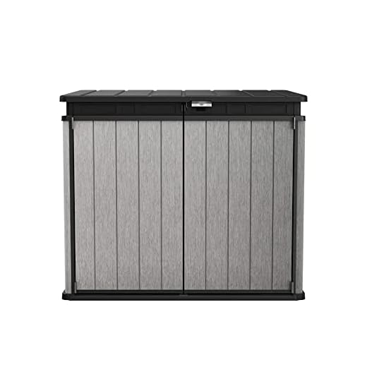 Outdoor Storage Shed Resin 4.6 x 2.7 Foot Weather Resistant Resin Tool Shed, Perfect for Patio Furniture Lawn Mower Tools and Bike Storage Lockable Grey