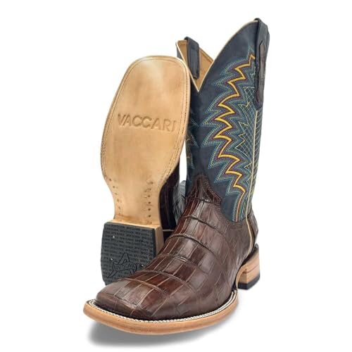 Vaccari Men's Navarro Genuine American Alligator Tail Leather Broad Square Toe Western Cowboy Boots4
