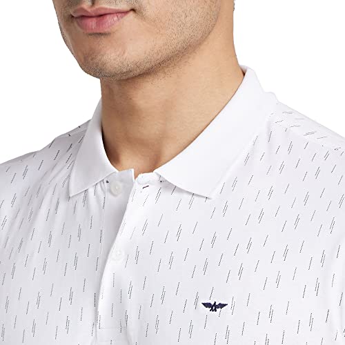 Image of Park Avenue Men's Pure Cotton Print Pattern Slim Fit Rib Collar Polo Neck Half Sleeve Casual T-Shirt