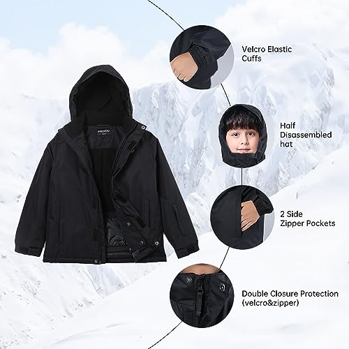 YINGJIELIDE Boy's Waterproof Ski Jacket,Kids Outdoor Snowboarding windproof Jacket,Fleece Lined Hooded,Warm Winter Snow Coat3