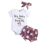 Newborn Baby Girl Shorts Set Baseball Printed Bodysuit Shorts Headband Infant Girls Summer Outfits (Baseball Set,0-6 Months)