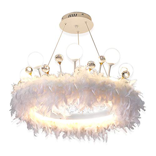 Lustre de plume blanc 80cm avec éclairage LED design nordique pour salon et chambre