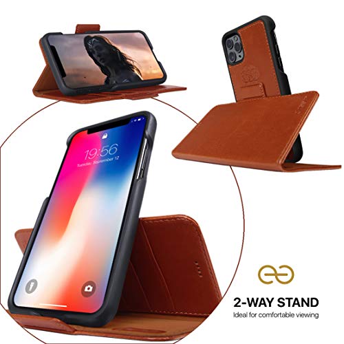 Image of dreem Fibonacci 2-in-1 Wallet Case for Apple iPhone SE 3 (2022), SE 2, & 8 /7 - Luxury Vegan Leather, Magnetic Detachable Shockproof Phone Case, RFID Card Protection, 2-Way Flip Stand - Caramel