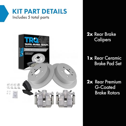 Image of TRQ Rear Brake Pad and Rotor Set Ceramic Coated Rotors Calipers