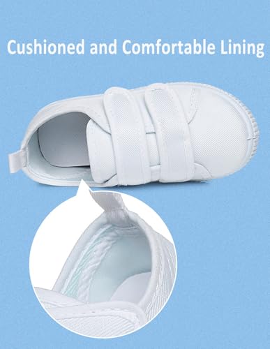 Boys Girls Canvas Sneakers Casual Low Top Slip On Flats Lightweight Comfy White Walking School Shoes4