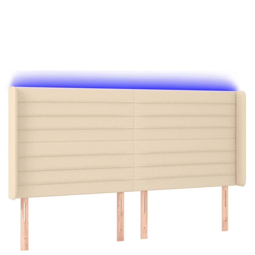 Cabecero de cama LED crema (203 x 16 x 118/128 cm, altura ajustable, tejido acolchado, diseño moderno, respaldo cómodo, para dormitorio, dormitorio adolescente, habitación de invitados
