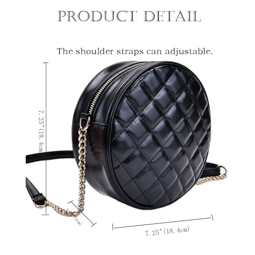 Image of Round Crossbody Bag for Women,PU Leather Shoulder Bag with Metal Chain Strap, Cellphone Purses with Zipper