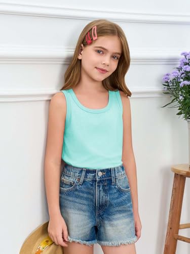Image of Haloumoning Girls Tank Tops Kids Summer Crewneck Sleeveless Shirts Dancewear 5-14 Years