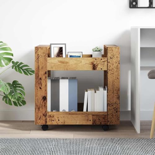 Chariot de bureau en bois blanc à roulettes avec 2 compartiments