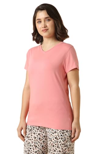 Image of Van Heusen Women Lounge T-Shirt - Super Combed Cotton Elastane - V-Neck, Short Sleeve, Short Sleeve, Reflective Trim