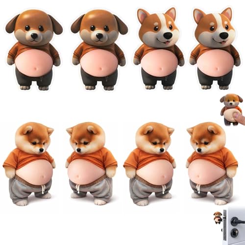 8 x 3D-Aufkleber für Hundebauch, superweiches Silikon Anti-Kollisions-Aufkleber, Braune Shiba Inu Hundekopf Aufkleber, 3D Shiba Inu Dog Belly Stickers für Handy, Autotür und Kühlschranktür