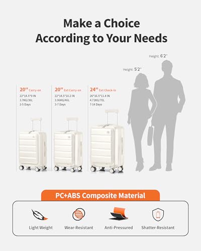 24 Inch Expandable Luggage Check In - Front Pocket Hardside Travel Suitcase Unbreakable -with Cup Holder,USB Charge,Side Pothook, 360°Spinner Wheels, TSA Lock, White3