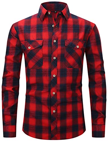 PADOLA Hombre Camisas Casual Franela Manga Larga Camisa Camisa Cuadros Ajuste Regular Checkshirt Corte Normal Plaid Flannel Shirt (0 Rojo M)