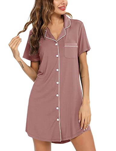 Image of Anjue Pajama Nightgowns for Women Button Down Pajamas Tops Short/Long Sleeve Sleepwear Sleep Shirts Nightdress S-XXL