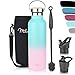Milu Bouteille en acier inoxydable 500ml, 750ml, 1l (+3 couvercles) - Bouteille thermo avec paille, bouteille d'eau, pour boissons chaudes, froides et gazeuses (rosa menthe, 750ml)
