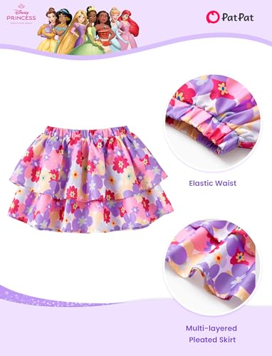 Image of Disney Frozen Elsa Stitch Minnie Princess Toddler Girls' T-Shirt & Double Ruffle Skirt 2 Piece Outfit Summer Clothes Set 2-9Y