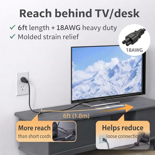 Image of 6ft 3 Prong Laptop Power Cord Mickey Mouse Cable NEMA 5-15P to IEC C5 | 18AWG VW-1 Safe AC Cable, Compatible with HP Dell Lenovo, Laptop Power Brick Replacement