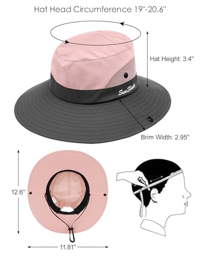 Kids Sun Hats Sunglasses and Hat Clip Set Wide Brim Summer Hats UV Protection Beach Cap with Ponytail Hole 7