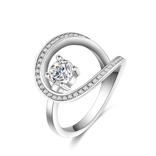 0.5 Carat Moissanite Eternity Engagement Ring For Women Unique Design 925 Sterling Silver Plated 18K White Gold Ladies Ring Jewelry
