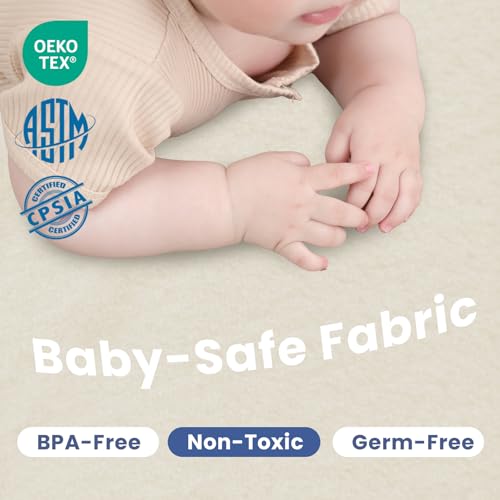 Image of Baby Play Mat for Floor,1.3 inch Thick Elasti-Foam 50x50 Playpen Mat for Toddlers Infant Kids,Water-Repellent Soft Coral Velvet for Tummy Time,Non-Slip Backing for Crawling,Tatami Style(Cream)