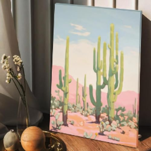 Toile cactus de l'Arizona rose blush style bohème déco murale 60x80cm