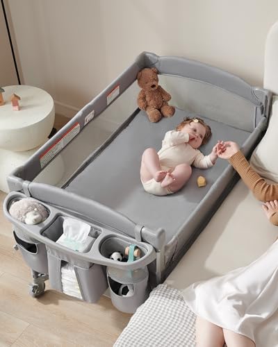 AirClub 4 in 1 Baby Bassinet Bedside Sleeper, 4 Functions Crib, Playard, Portable Changing Table, Bassinet for Newborn Baby, Bedsaide Bed w/Wheels&Brakes