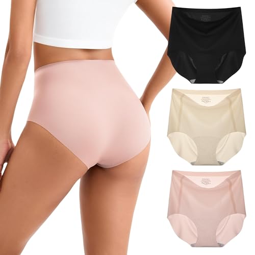 INNERSY Women's High Waist Seamless Underwear No Show Panties Full Coverage Briefs 3-Pack