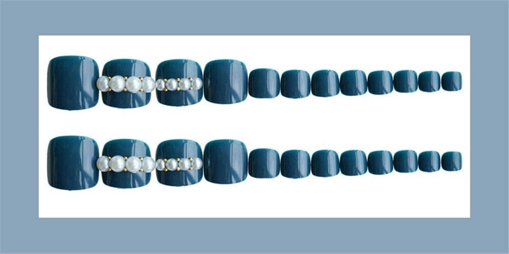 Premere sulle unghie Unghie finte Unghia del piede Perla blu 24 pezzi Unghie finte acriliche corte Copertura completa Unghie finte Unghie acriliche carine Premere sulle unghie per donne e ragazze