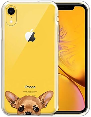 FINCIBO Case Compatible with Apple iPhone XR 6.1 inch, Clear Transparent TPU Silicone Protector Case Cover Soft Gel Skin for iPhone XR – Fawn Apple Head Chihuahua Dog