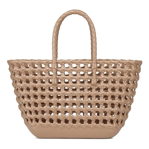 Women Mesh Top-Handle Bag Large Capacity Travel Tote Handbag Solid Color Beach Portable HandleStylish Basket Bag Holl