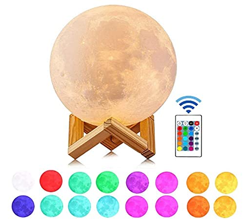 Image of DesiDiya 3D 16 Colors Moon Night Lamp Rechargeable with Stand night lamp for Bedroom Lights for Adults and Kids Home Room Beautiful Indoor Lighting 15cm with Battery Powered and Remote Control -15 Cm
