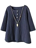 FTCayanz Women's Linen Tops Shirts Summer Casual Jacquard Tunic Blouse XX-Large Navy