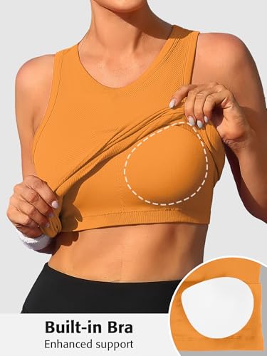 Image of ATTRACO Ribflex Workout Tank Tops for Women Seamless Full Length Gym Tops Athletic Yoga Top Built in Bra