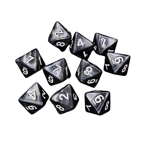 Dados D8 poliédricos negros de 8 lados para juegos de mesa, set de 10 unidades coleccionables
