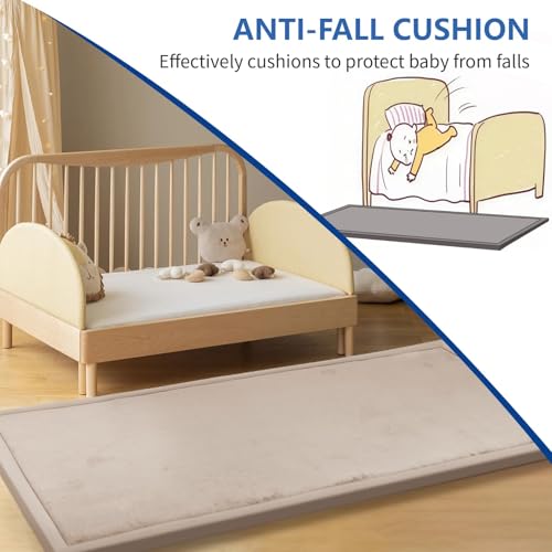 Image of 2 inch Thick Play Mat for Babies Toddlers,Extra Safety Anti-Fall Cushion Mat, Non-Slip Water-Repellent Coral Velvet,28 inchx72 inch Bedside Rug for Kids Room (Beige)