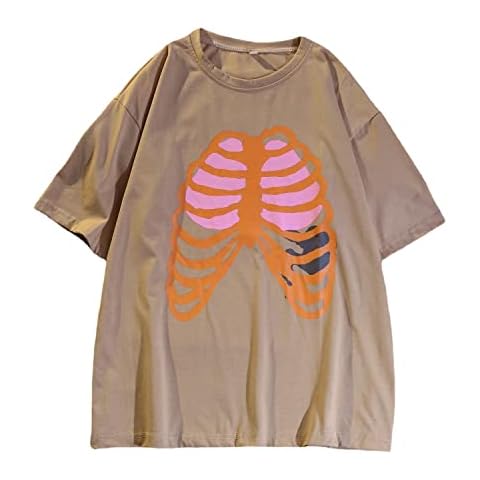 Summer Women's Skeleton Rib Cage T-Shirt Gothic Hip Hop Pair Outfits, Apricot, XXL Cover