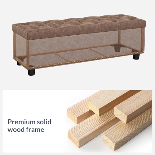 Image of BELLEZE Storage Ottoman, Tufted Ottoman with Close Hinge, Foot Rest for Living Room (Rustic Brown, 47 inch)