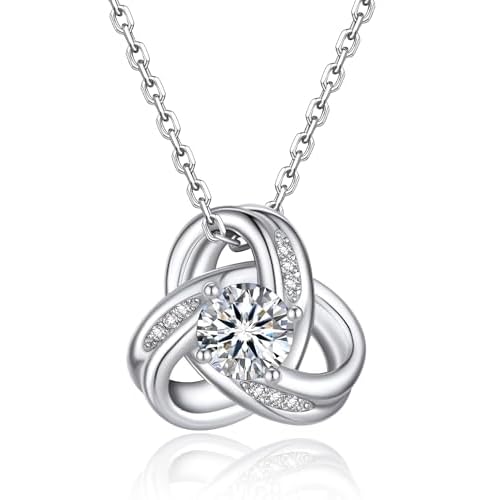 MomentWish Love Knot Necklace, Mother's Day Gift for Women, 1 Carat Simulated Moissanite Necklaces for Women 925 Sterling Silver Pendant for Wife Birthday Anniversary Christmas Gifts Love Kn