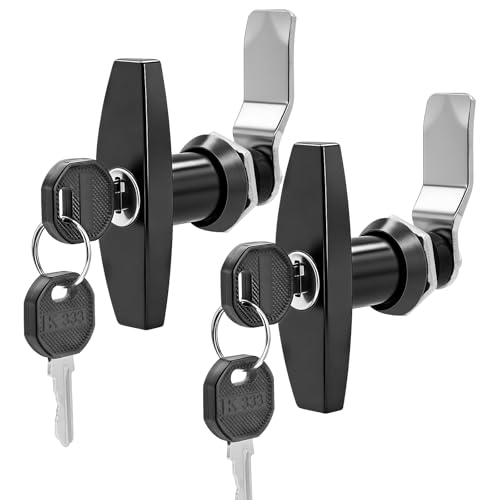RUNYU 2 Stück Wohnwagen Schloss T-Griff Schloss Kit mit Schlüsseln Hintere Garagentorschloss Befestigung Drehriegel Schrankschloss für Vordach Marine Boot (Schwarz)