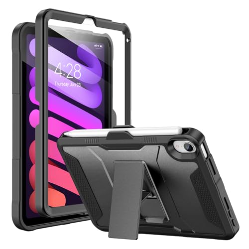 Soke Case for iPad mini 7 (A17 Pro) 2024/ Mini 6 2021 8.3 Inch,with Built-in Screen Protector and Kickstand, Rugged Full-Body Protective Cover for Apple iPad mini 7th/6th Generation - Black