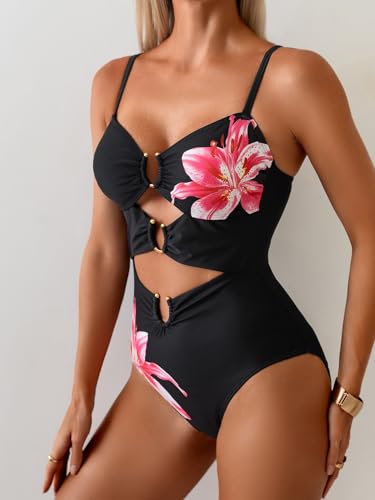 Image of Eomenie Womens Cutout One Piece Swimsuit with Ring Linked Sexy Monokini Bathing Suit for Beach Vacation