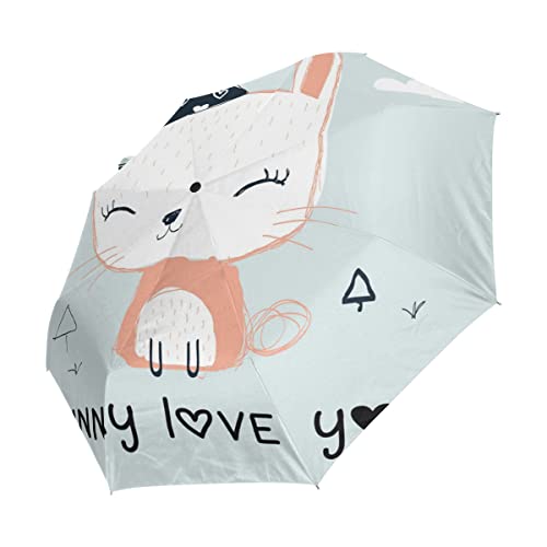 Parapluie pliable automatique anti-UV et coupe-vent avec motif lapin mignon