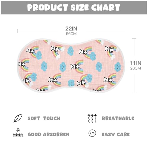 J JOYSAY Pandas Cloud Rainbow Pink Baby Burp Cloths for Boys Girls Large 22''x11'' Cotton 4 Layer Baby Spit Up for Drool Newborn one sizex22